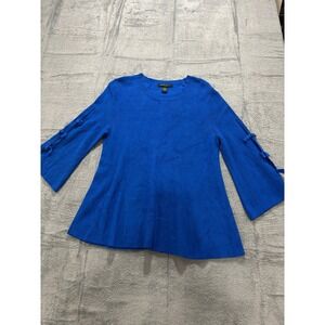 Faith & Zoe Sweater Womens Large Blue Knit Bow‎ Sleeve Peplum Top Casual